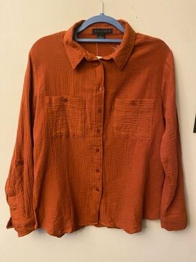Anthropologie Sanctuary Burnt Orange Button-Front Gauze Shirt 🆕